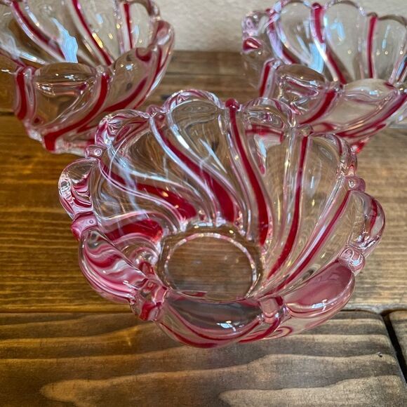 1980’s Vintage Peppermint Crystal Swirl Decorative Bowls Candle Holders Etc - Picture 10 of 15